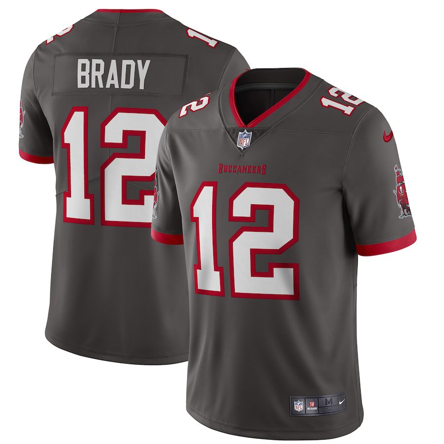 Men Tampa Bay Buccaneers #12 Tom Brady Nike Pewter Alternate Vapor Limited NFL Jersey->tampa bay buccaneers->NFL Jersey